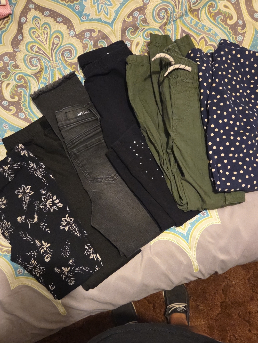 Girls Multi-Color Leggings Pack – Black, Olive, Navy And Justice Jeans